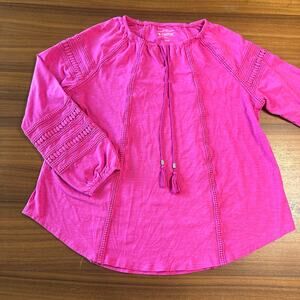 Coolibar SPF 50 Sarti Fuchsia Top, Peasant, Tassels, Beach Vacation, XL